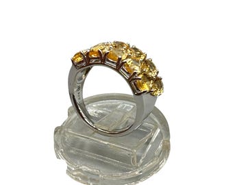 Vintage Sterling Silver Citrine Ring Size 5 Two-Row Band Yellow Gemstone