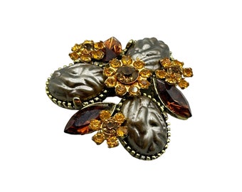 Vintage Fall Color Brooch Autumn Earthy Colors Brown Orange Flowers Shaped Pin