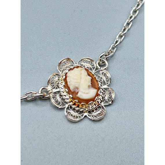 Sterling Silver Cameo Necklace 3 Carved Shell Cam… - image 6