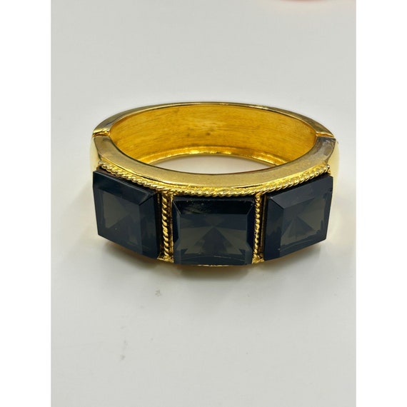 Vintage KJL Hinged Bangle Bracelet Chunky Gold To… - image 3