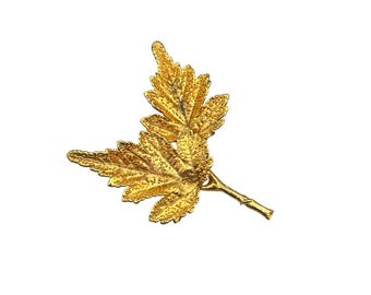 Gold Dipped Real Leaf Pin Brooch Vintage 70s Handcrafted Costume Jewelry