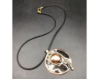 Brutalist Pendant Rope Necklace Mixed Metals Round Abstract Free Form Design