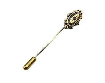 Vintage Avon Gold-Tone Oval Stick Pin Victorian Revival With Star Detail Lapel Pin