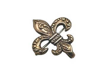 Antique Pocket Watch Pin Hook Fleur De Lis Repousse Miniature Fob Holder Pin