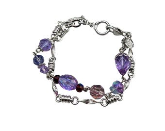 KIRKS FOLLY Gold Bracelet Double Strand Purple Lavender Crystal Love Never Dies 8"