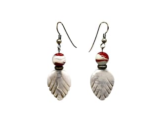 Vintage Leaf Earrings Pierced Dangles Semi Precious Gemstone Handcrafted Drops