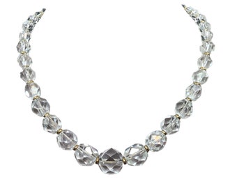 Art Deco Clear Crystals Necklace Strung on Chain Graduated Faceted Beads