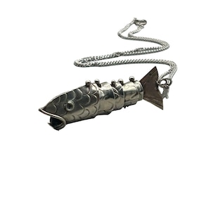 Articulated Fish Necklace Silver Tone Vintage Animal Figural Sardine Fish Pendant