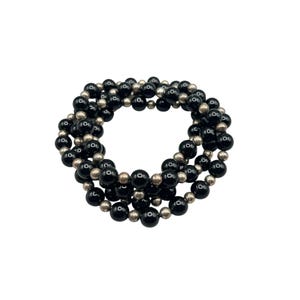 Collar de plata de ley y cuentas de ónix de una sola hebra, joyería vintage