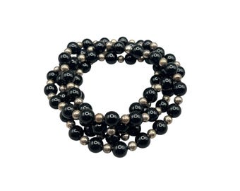 Sterling Silver And Onyx Beaded Necklace Single Strand Vintage Jewelry