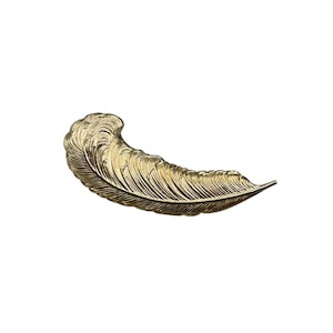 Puffy Feather Pin Brooch Gold Tone Detailed Elongated Feather Pin