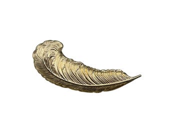 Puffy Feather Pin Brooch Gold Tone Detailed Elongated Feather Pin