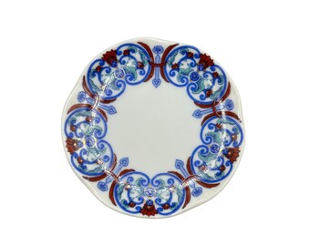Nabeshima-Fu Iroe Fine Porcelain Saucer Plate 3" Japan 1982 FP Floral & Geometric Design