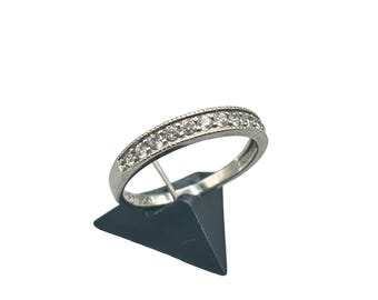 Sterling Silver 925 Band Ring with CZ Stones Size 6.75 Simple Minimalist Design