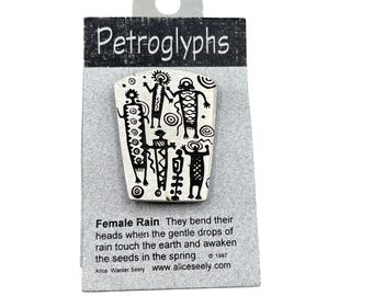 URBAN FETISHES Pin Brooch Petroglyphs Female Rain Pewter Pin New On Card