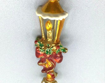 Christopher Radko Christmas Holiday Brooch Light Candle Bow Enamel Lantern Pin
