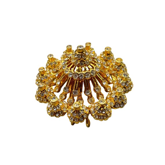 Statement Brooch Gold Tone Clear Rhinestones High… - image 1
