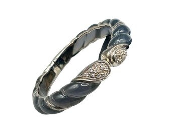 Angelique De Paris Bangle Bracelet Hinged Sterling Silver Bracelet Gray Twisted