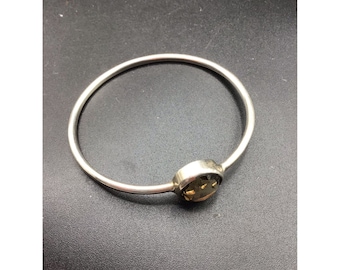 Sterling Silver Smoky Topaz Bangle Bezel Set Faceted Stone Thin Dainty Bracelet