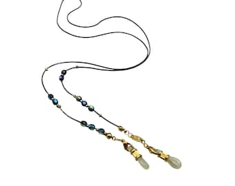 Vintage Eyeglasses Chain Signed Made In Italy MILAN Gold Tone Station Beads