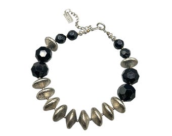 Anthony Alexander Chunky Beaded Necklace with Black & Silver Tone Beads