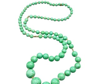 Vintage Peking Glass Necklace Czeck Glass Green Beads Graduated Strand AS IS
