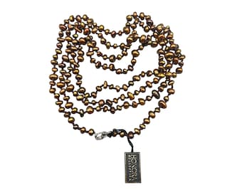 HONORA Bronze Dyed Freshwater Pearls Necklace Long Hand Knotted 62" Strand