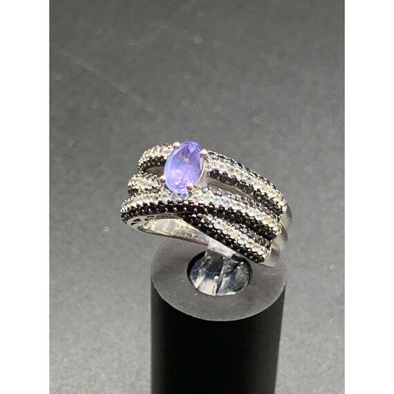 Black Spinel Amethyst and white topaz ring in ste… - image 7