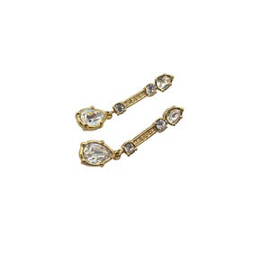 Vintage Swarovski Gold Plated Drop Earrings with Clear Crystals Dainty Dangles