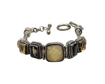 SUARTI BA 925 STerling Silver Bracelet With Faceted Gemstones 7" 8" long