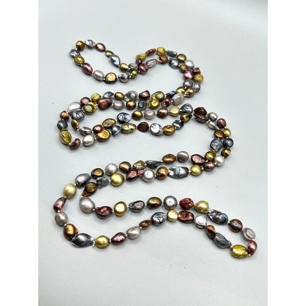 Dyed Pearl Necklace Genuine Cultivated Irregular Pearls Earthy Colors Long Stand