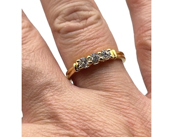 Minimalist Costume Ring Size 8 Gold Tone Clear Glass Stone Dainty Thin Band