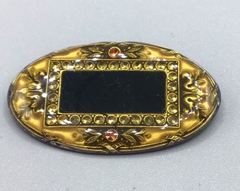 Pierre Bex Art Deco Style Brooch Geometric Deco Design Trombone Clasp Oval Pin