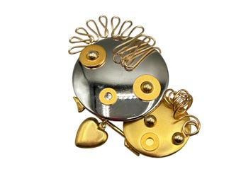 Whimsical BARBINI San Francisco Pin Brooch Gold And Silver Faces Figural Jewelry