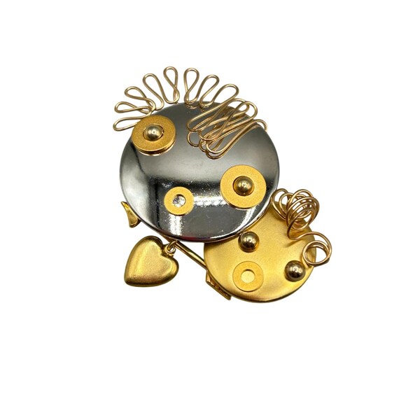 Whimsical BARBINI San Francisco Pin Brooch Gold And Silver Faces Figural Jewelry