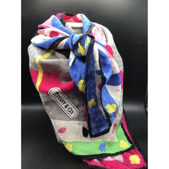 Vintage Tiffany & Co. Scarf Pink Print Silk Scarf Bright Colorful