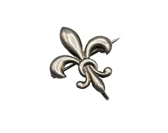 Vintage Sterling Silver Fleur De Lis Pocket Watch Holder Pin Brooch