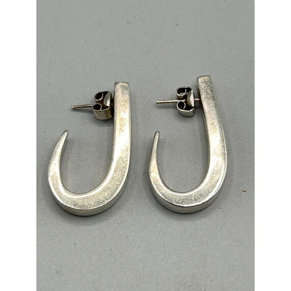 Solid Sterling Silver 925 Hook Shaped Earrings Op… - image 7