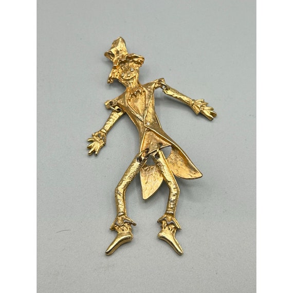 Vintage Articulated Scarecrow Pin Brooch Gold Ton… - image 3