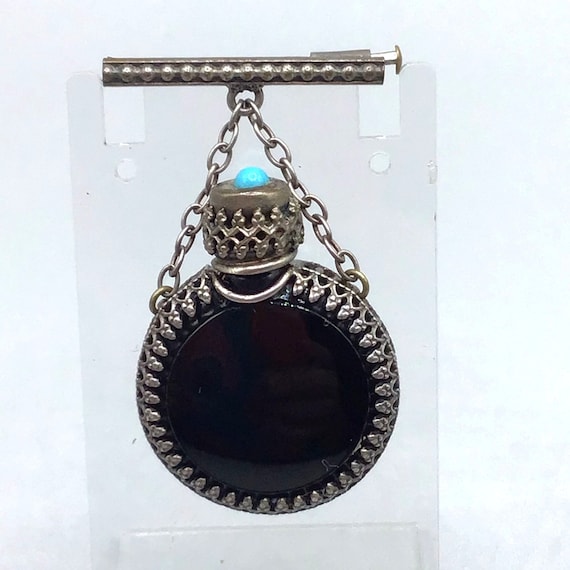 Miniature Scent Perfume Bottle Brooch Ornate Fram… - image 1