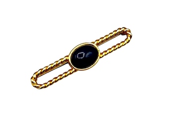 Vintage 90s Monet Bar Pin Navy Blue Cabochon Gold Tone Rope Design