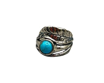 Turquoise And Leaf Ring Size 10 Israel Paz Sterling Silver 925
