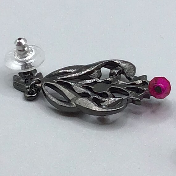 Pink Dangles Earrings Drops Rhinestones Art Nouve… - image 4