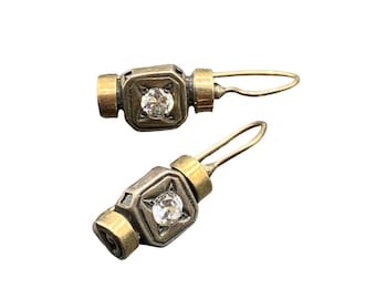 Cz And Sterling Silver Earrings Gold Overlay Dangles Earrings Pierced Designer Quality Two Tones Earrings