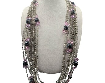Vintage Eva Nueva Quartz Semi Precious Stone Beads Multi Strand Knotted Necklace