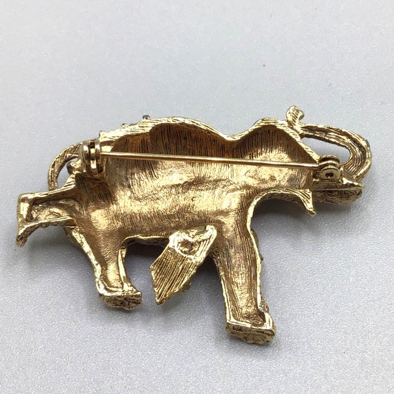 Vintage Elephant Brooch Gold Tone Animal Pin Gold… - image 5