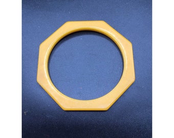 Vintage Bakelite Bangle Octagon Spacer Yellow Color Geometric Plastic Bracelet