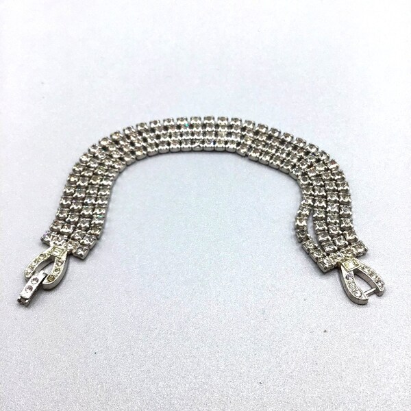 Signed WEISS Co Older Rhinestone Tennis Bracelet Triple Row Clear Icy Prong Set