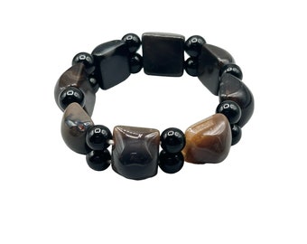 Vintage Handcrafted Stretch Bracelet Semi Precious Stone Beads Brown Tones
