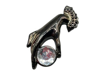 Victorian Revival Pin Brooch Hand Holding A Gem Pin Lightweight  Made Of Plastic